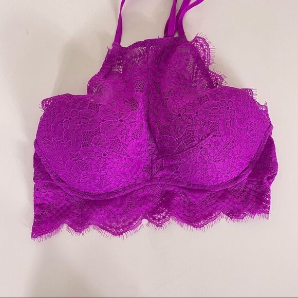 VS Pink Purple Lace High Neckline Push Up Bra - Picture 4 of 8